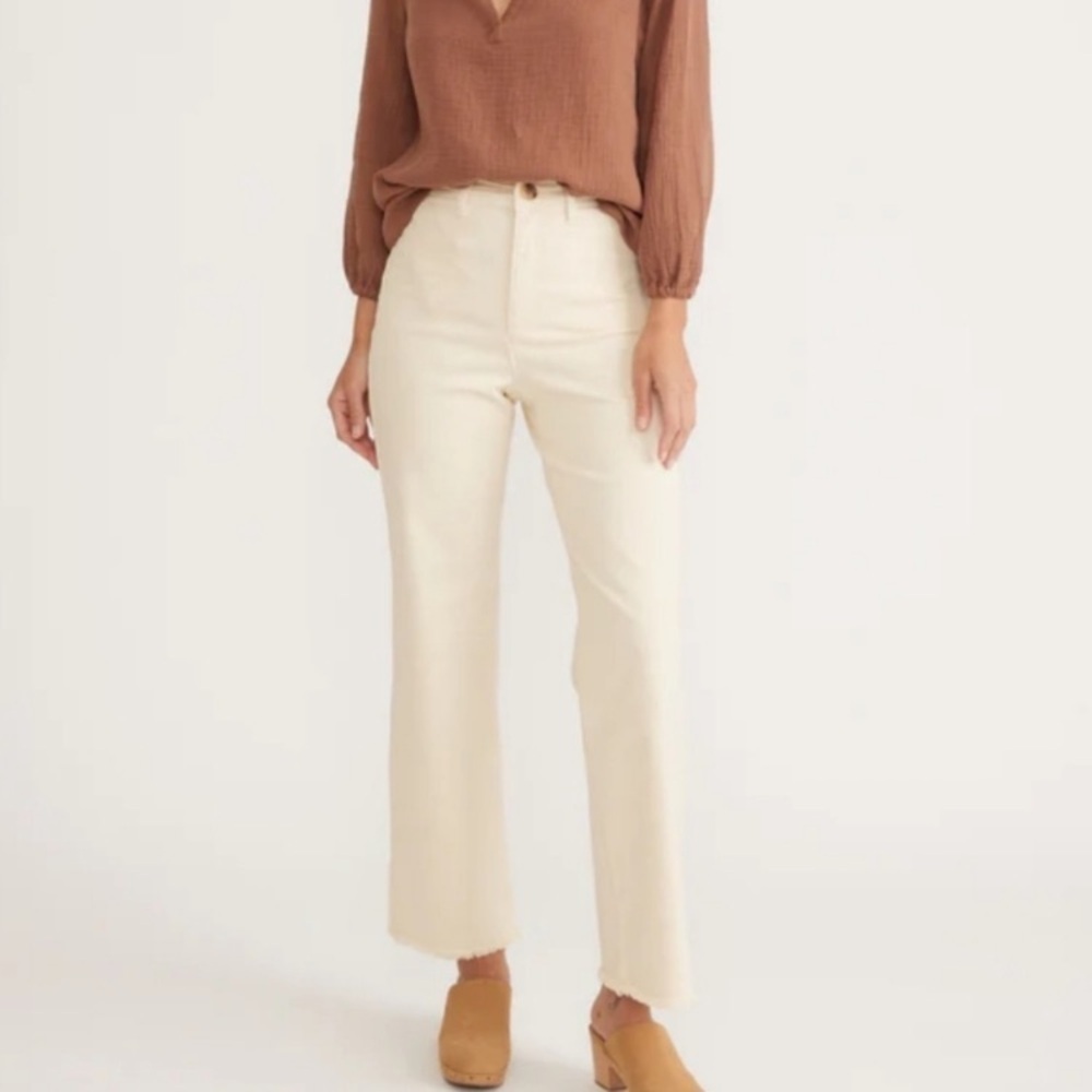 Marine Layer Cream High-Rise Straight Cropped Jeans